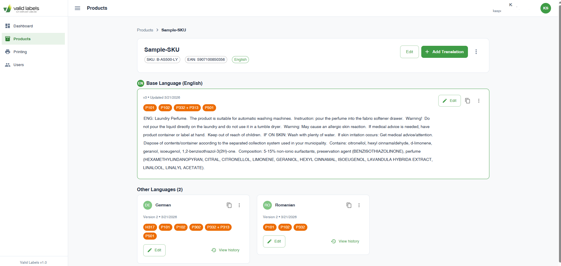 Translate CLP Label Text into EU Languages